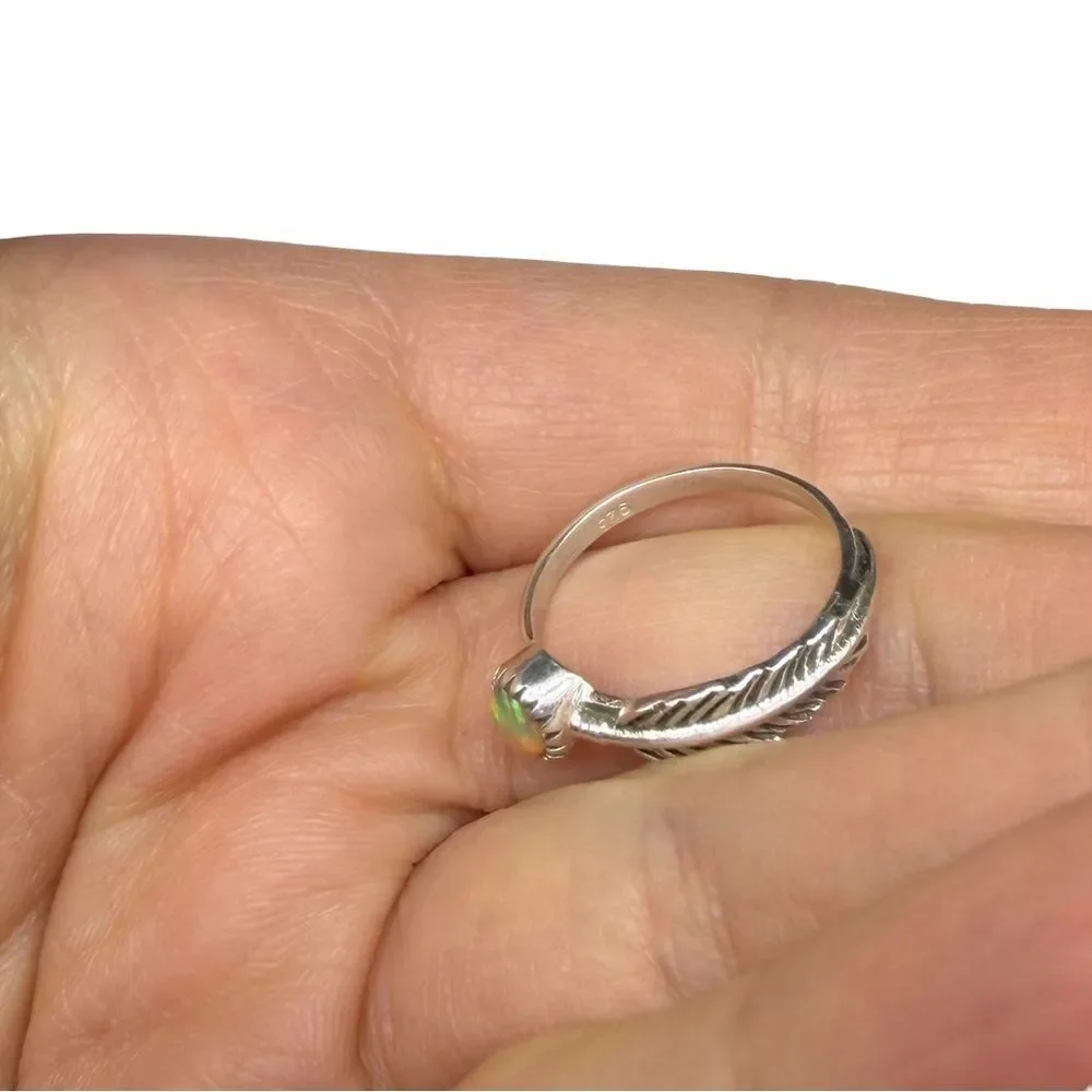 Ethiopian Fire Opal Ring Size 5 Solid 925 Sterling Silver Boho Dainty